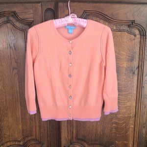 White + Warren Cashmere Cropped Cardigan Sweater Eclectic Rhinestone Buttons